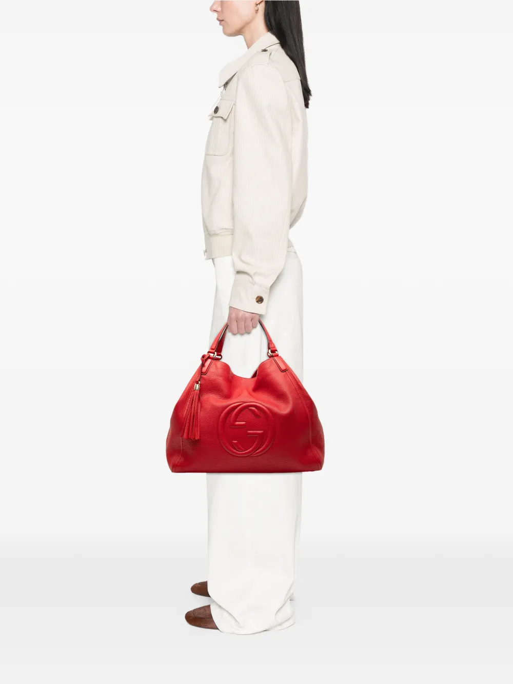 Pre-owned Gucci 2000-2015 Large Leather Soho Cellarius Tote Bag In Red