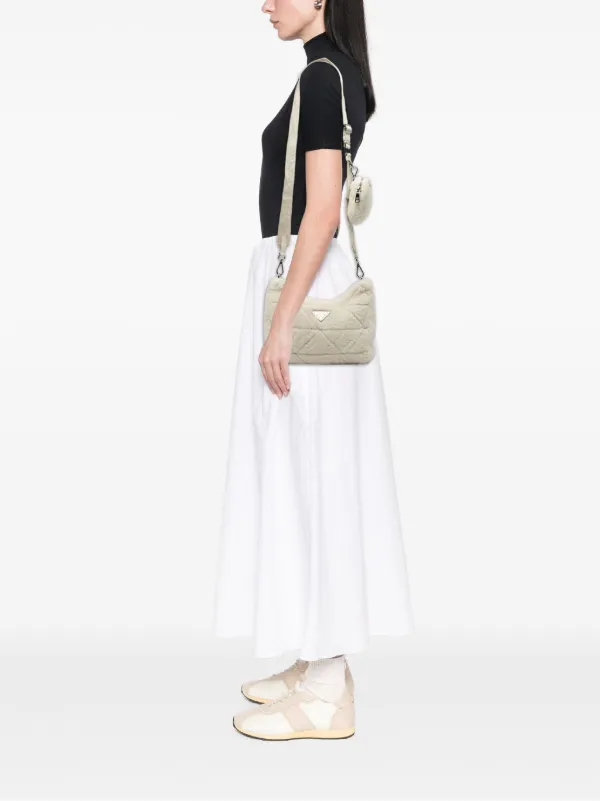 PRADA ノベルティ ホワイト キルティング ハンドバッグ ショルダー Prada Pre-Owned 2013-2025 キルティング シアリング パデッド
