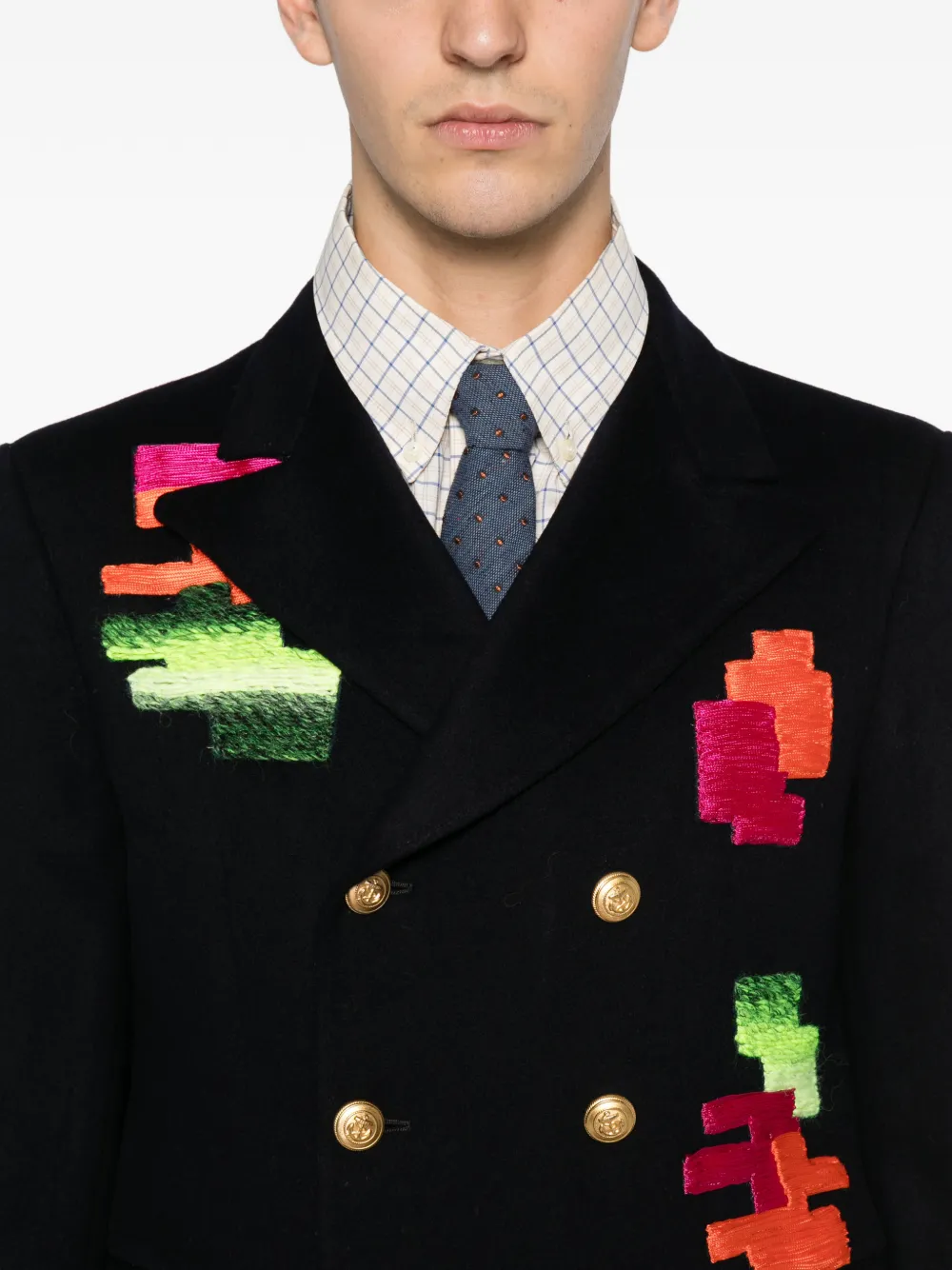 Pre-owned A.n.g.e.l.o. Vintage Upcycling Double-breasted Embroidered Blazer In Blue