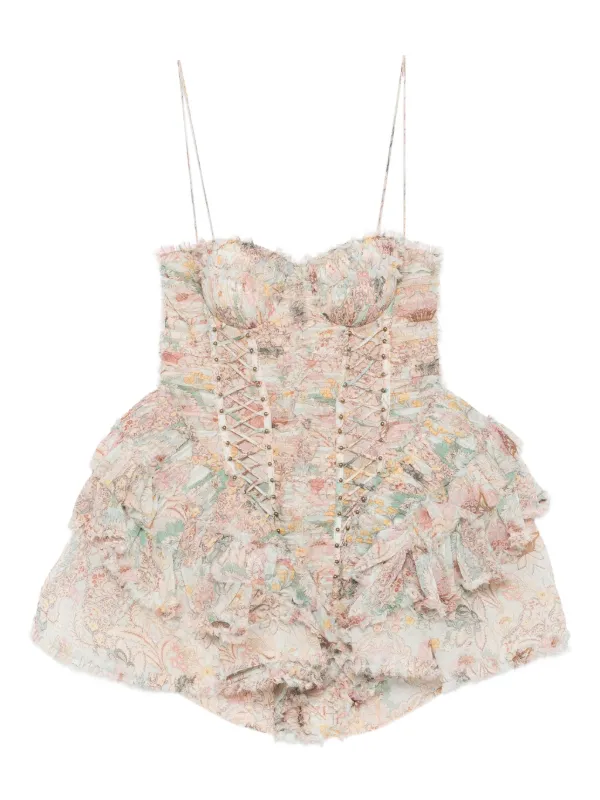 zimmermann lace up dress ZIMMERMANN Luna Lace Lantern Dress | Women's Designer Mini Dress | Cream Songbird