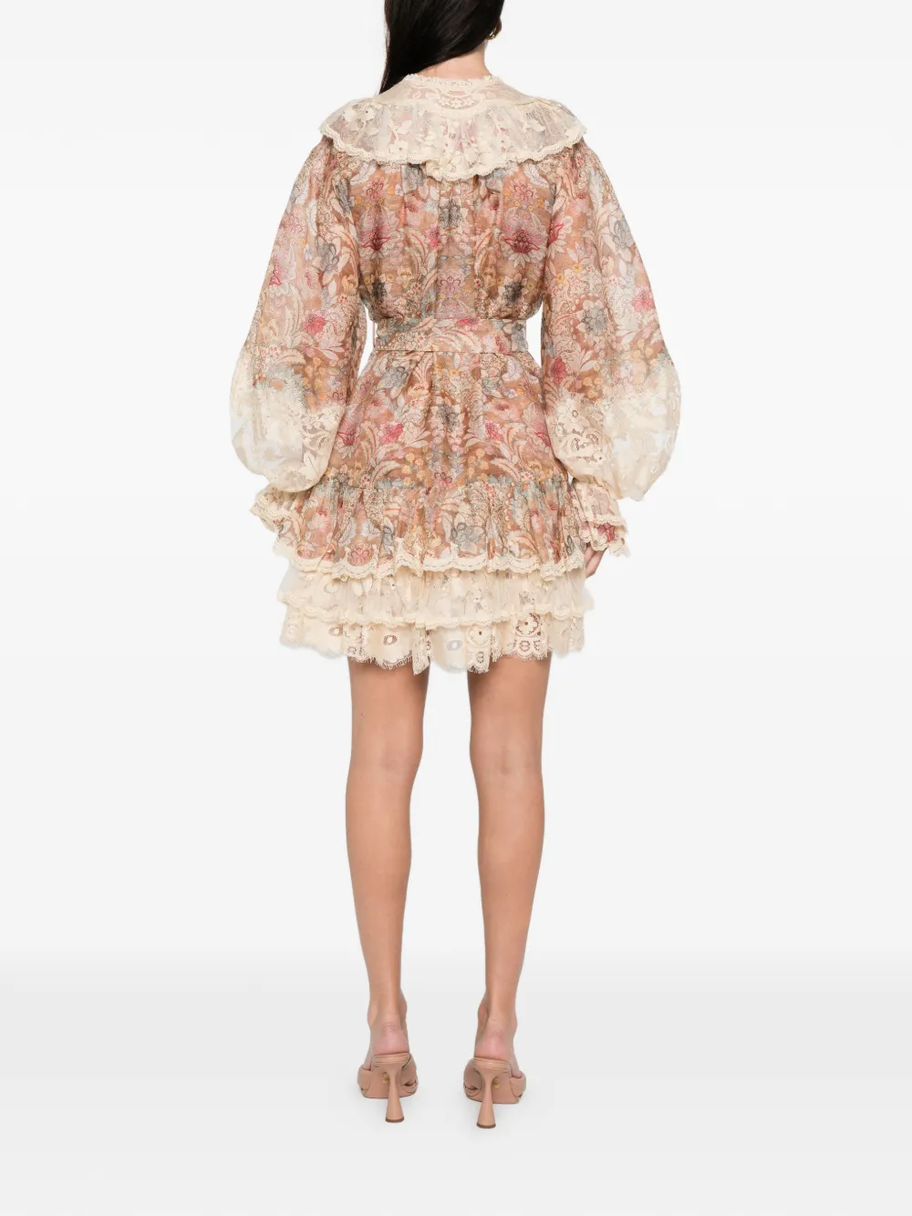 Zimmermann Lace Floral Mini Dress In Neutral