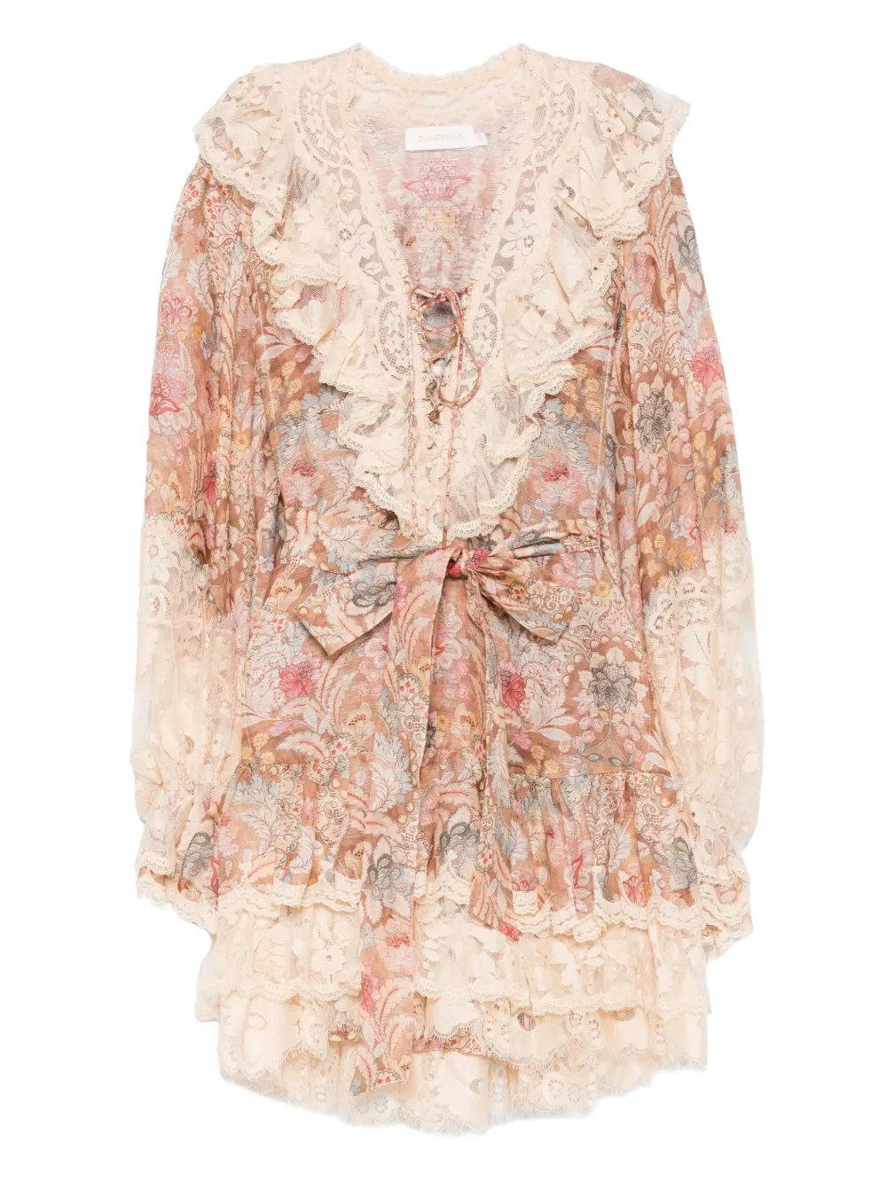 Zimmermann Lace Floral Mini Dress In Neutral
