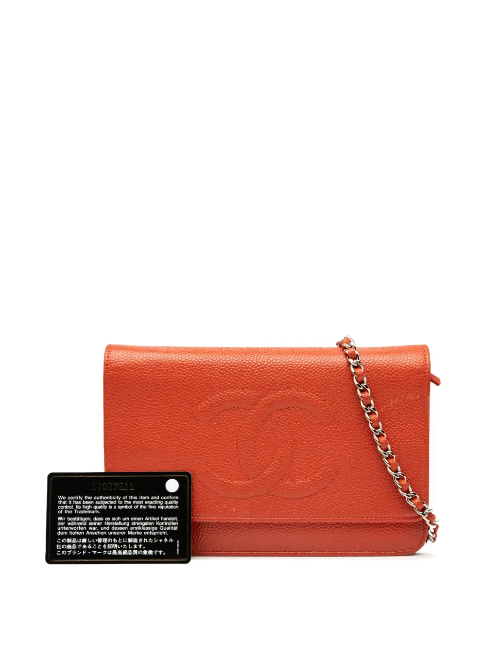 Pre-owned Chanel 2012-2013 Cc Caviar Wallet On Chain Crossbody Bag In Orange