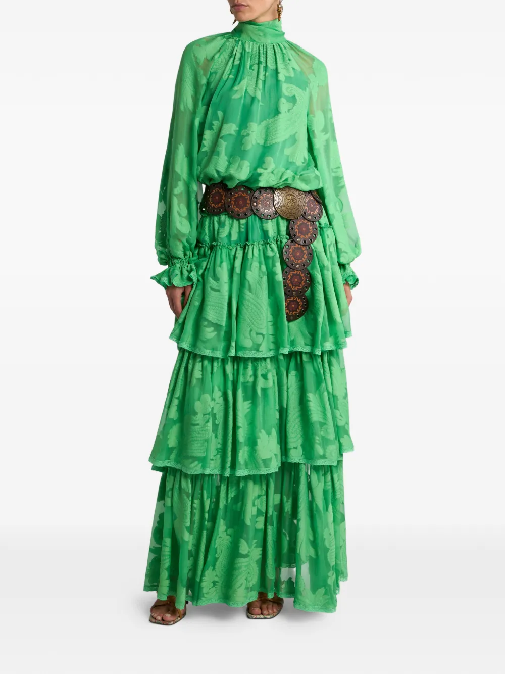 ETRO Maxi-jurk van zijdeblend met jacquard en paisley- en bloemen-patroon Groen