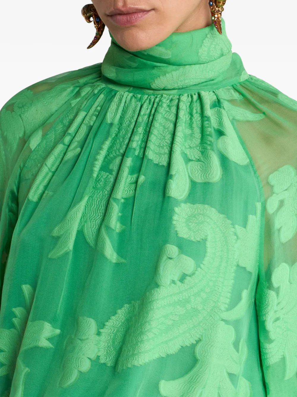 ETRO Maxi-jurk van zijdeblend met jacquard en paisley- en bloemen-patroon Groen