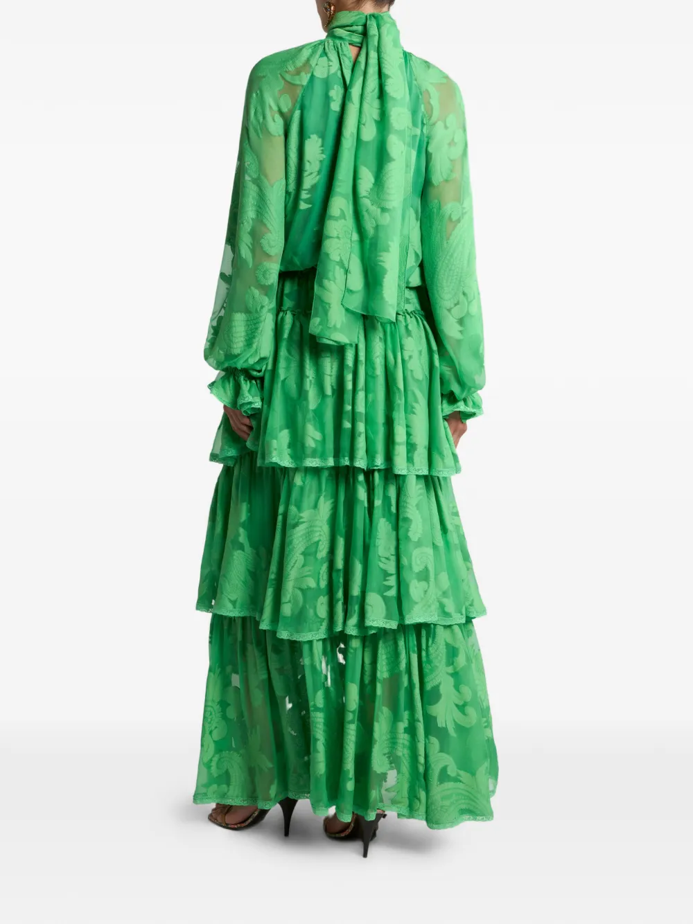 ETRO Maxi-jurk van zijdeblend met jacquard en paisley- en bloemen-patroon Groen