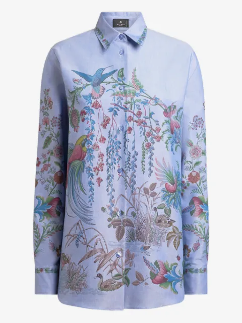 ETRO oxford cotton shirt with placed flora and fauna print