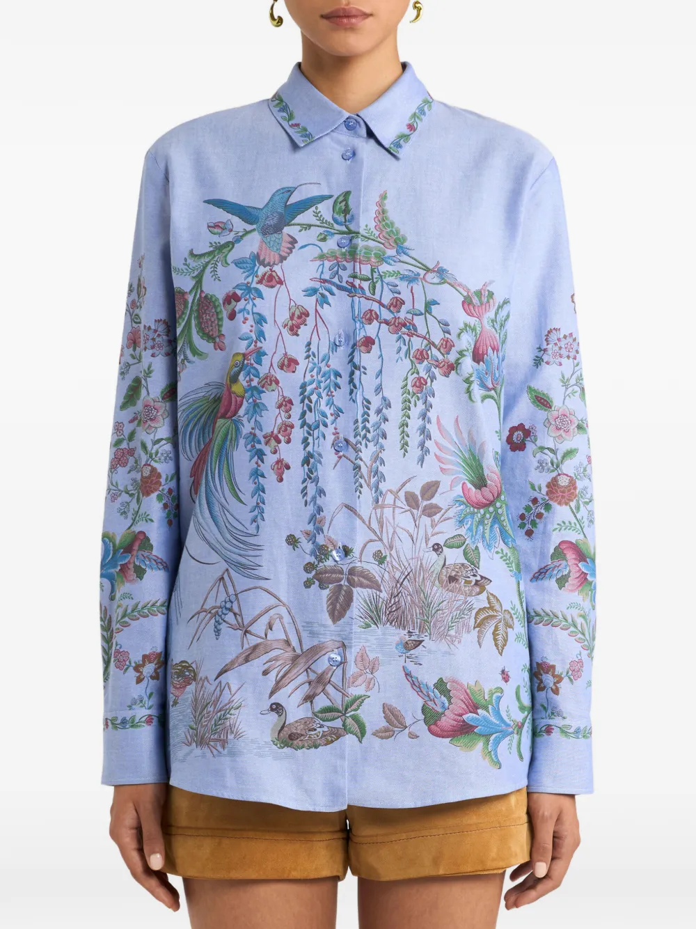 ETRO Oxford katoenen blouse met flora- en faunaprint Blauw