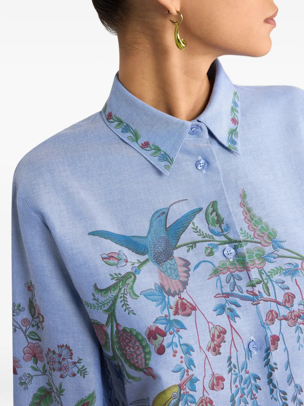 ETRO Oxford katoenen blouse met flora- en faunaprint Blauw