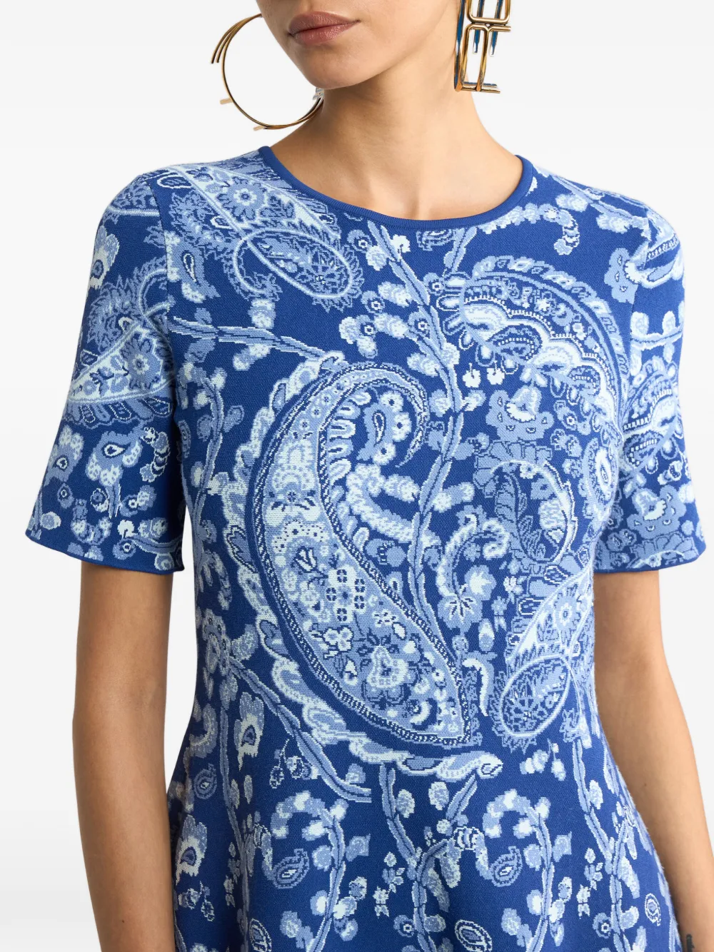 ETRO Midi-jurk met jacquard en paisley-en bloemen-print Blauw