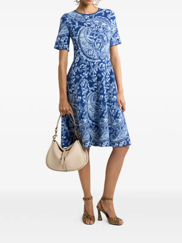 blue floral print dresses knee length ETRO Jacquard knee-length Dress With Paisley Motif | LC_Short