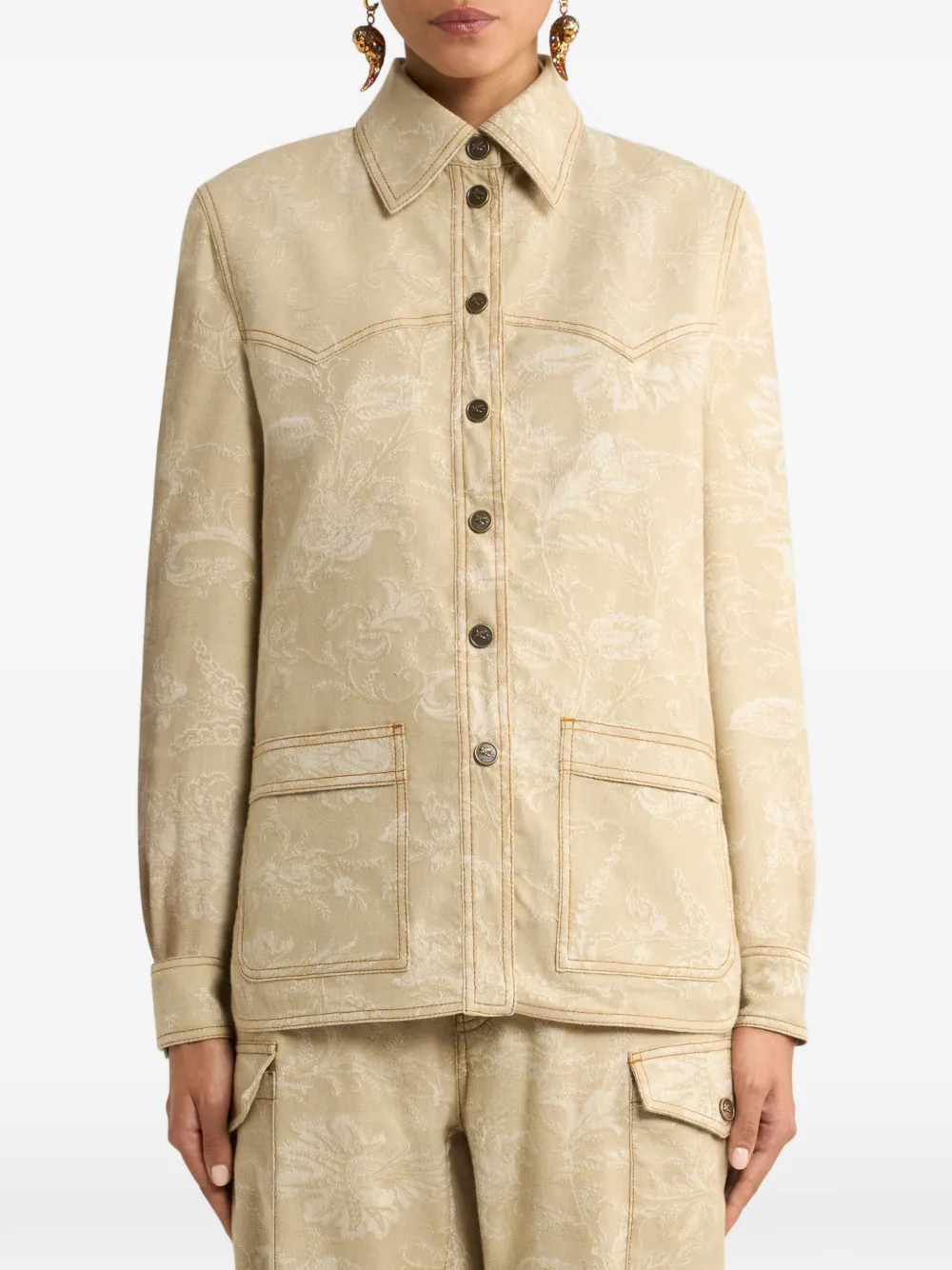  Etro Jacquard Floral Denim Jacket - Neutrals 
