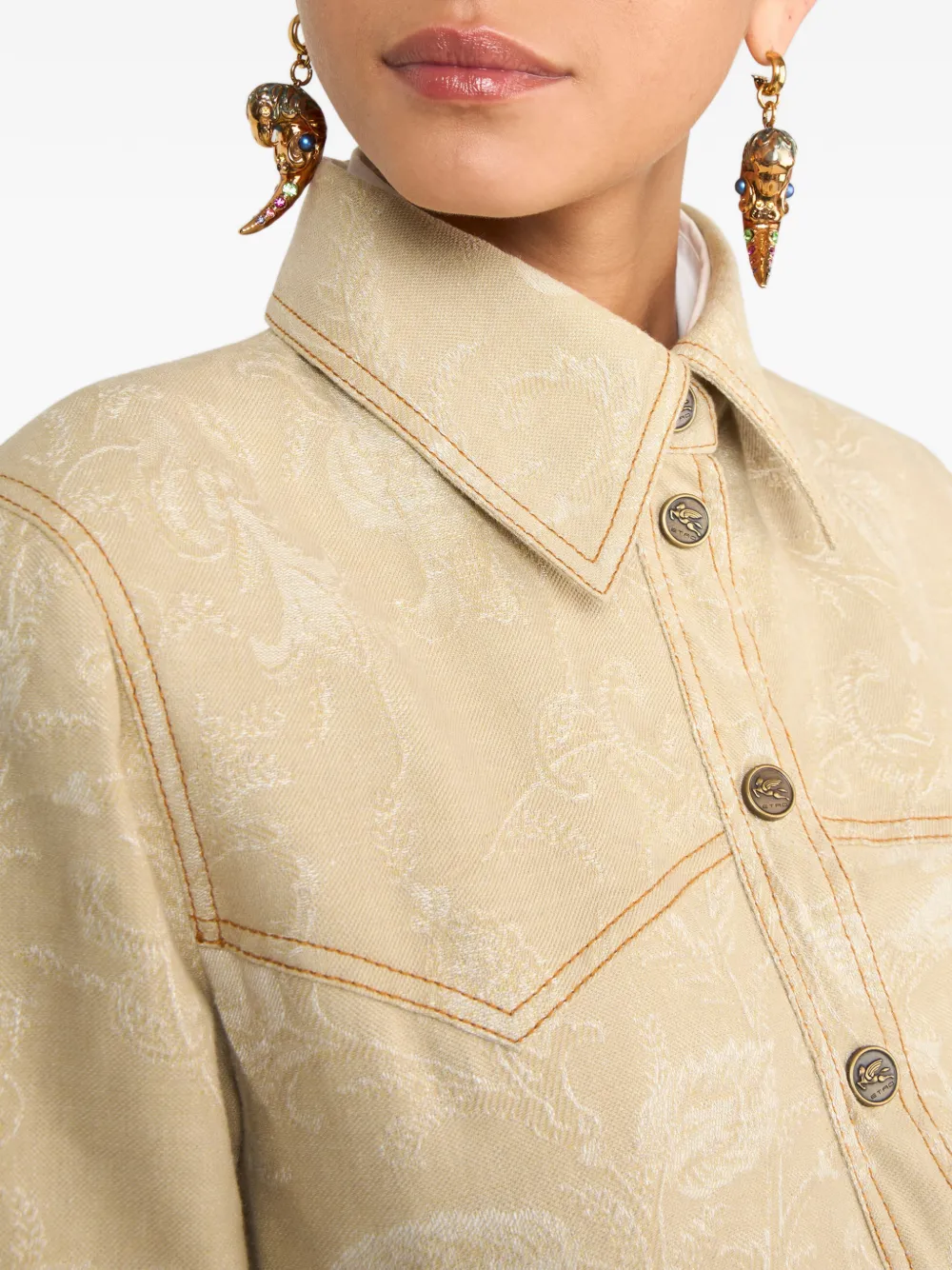 ETRO Denim jack met bloemen jacquard Beige
