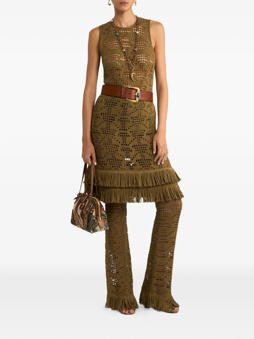 Etro Fringed Midi Dress In Green