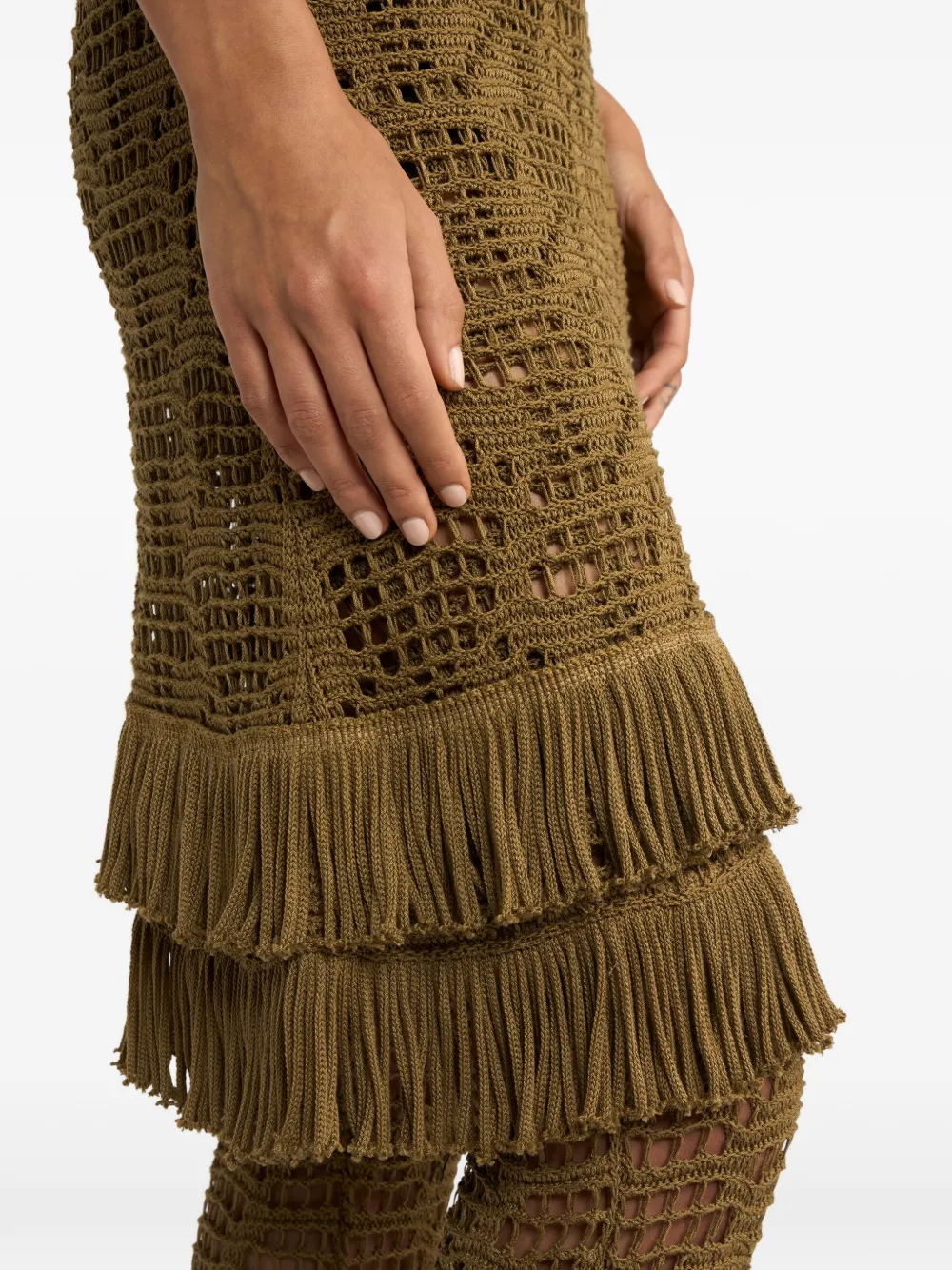 Etro Fringed Midi Dress In Green
