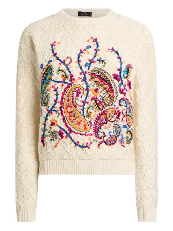 Etro Floral Embroidered Sweater in Neutrals