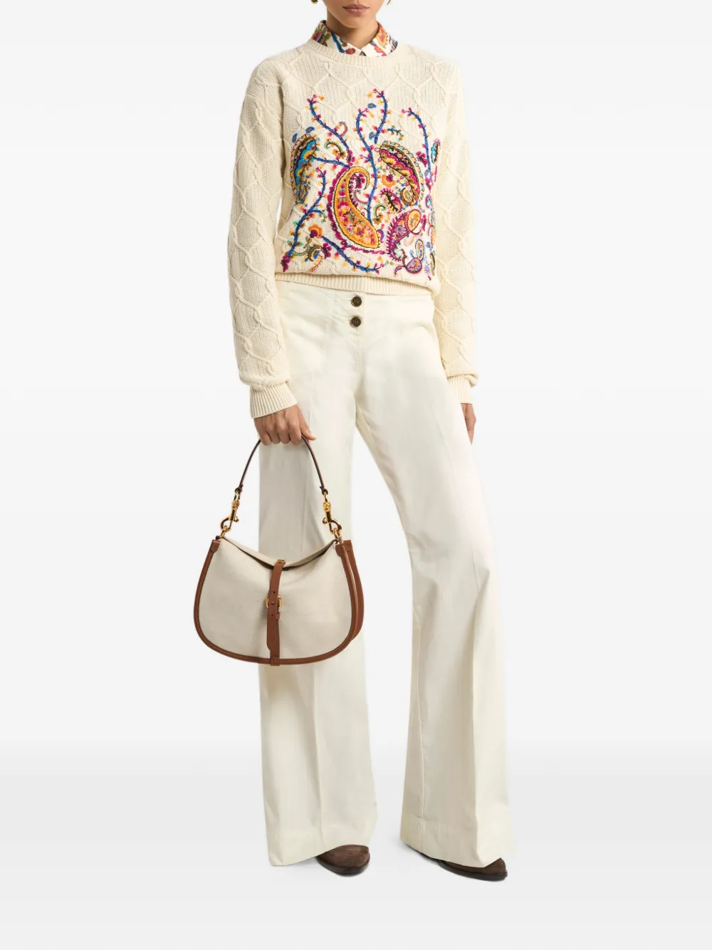 ETRO Trui met geborduurde bloemen Beige