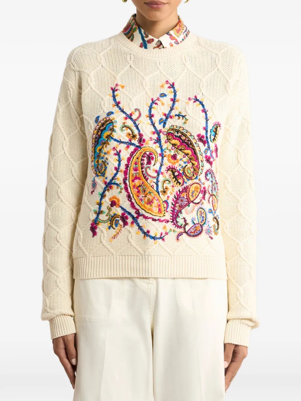 ETRO Trui met geborduurde bloemen Beige