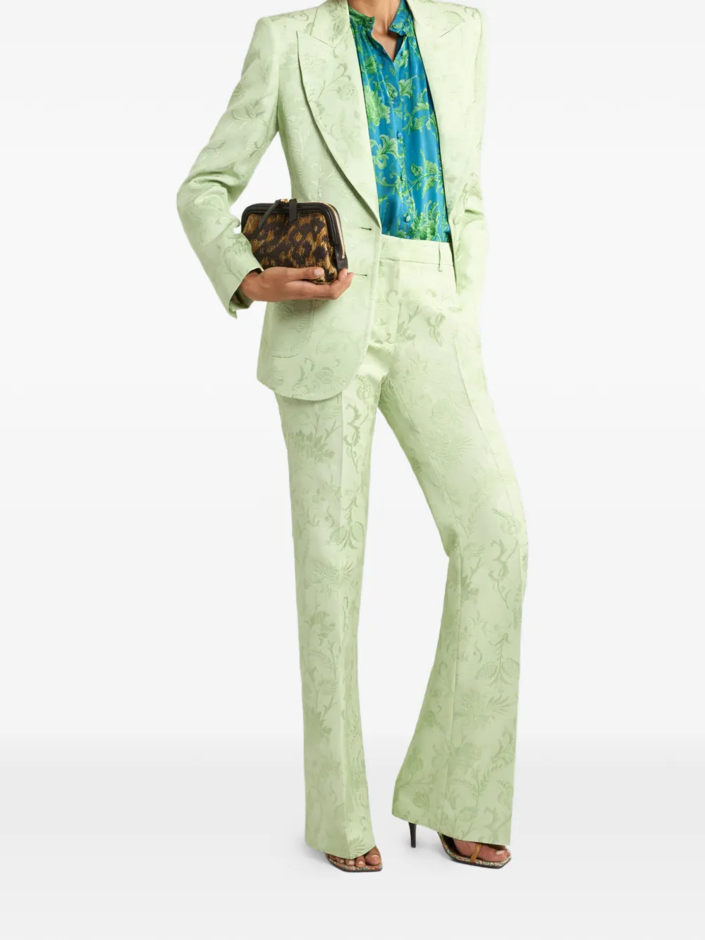 ETRO floral-motif jacquard trousers - Groen