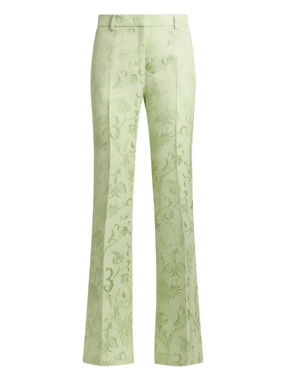 Etro Jacquard Bootcut Trousers With Floral Motif In Green