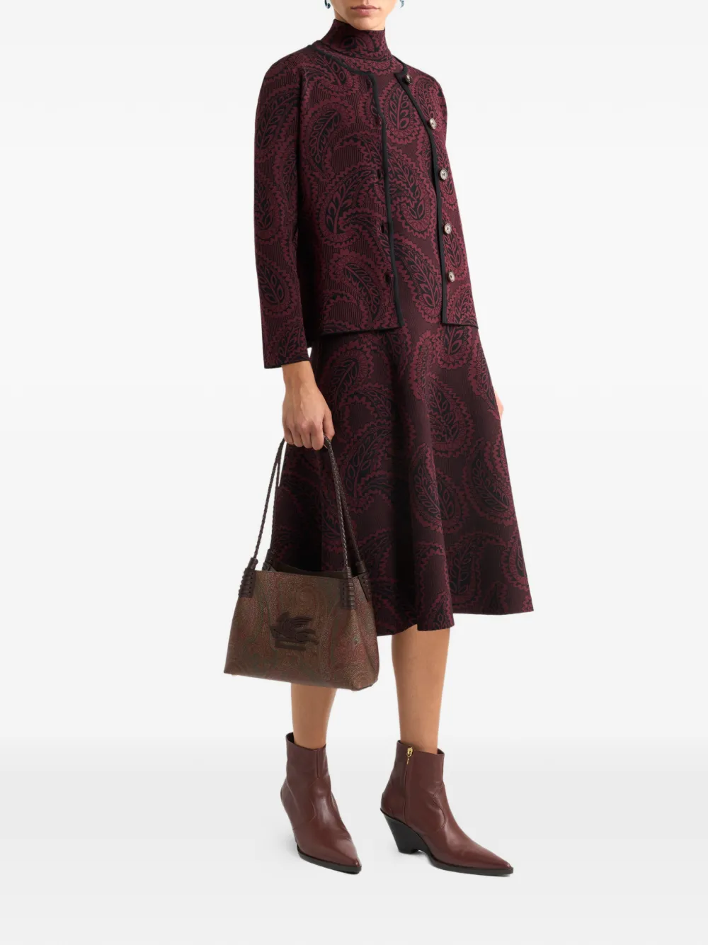 Etro Jacquard Buttoned Cardigan In Red