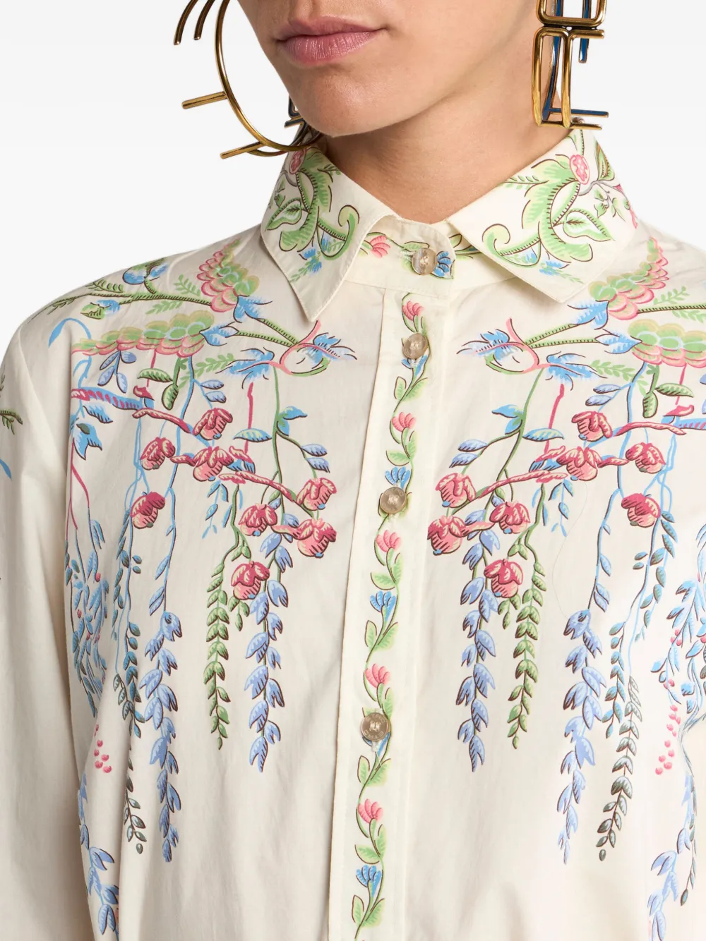 ETRO Lange katoenen blousejurk met bloemen-print Beige