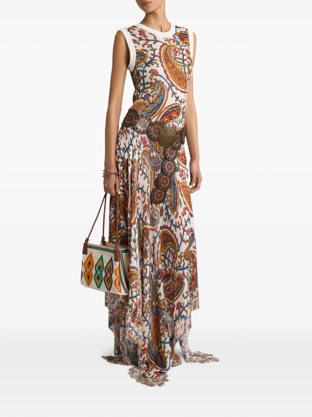  Etro Fringing Floral Paisley Maxi Dress - White 
