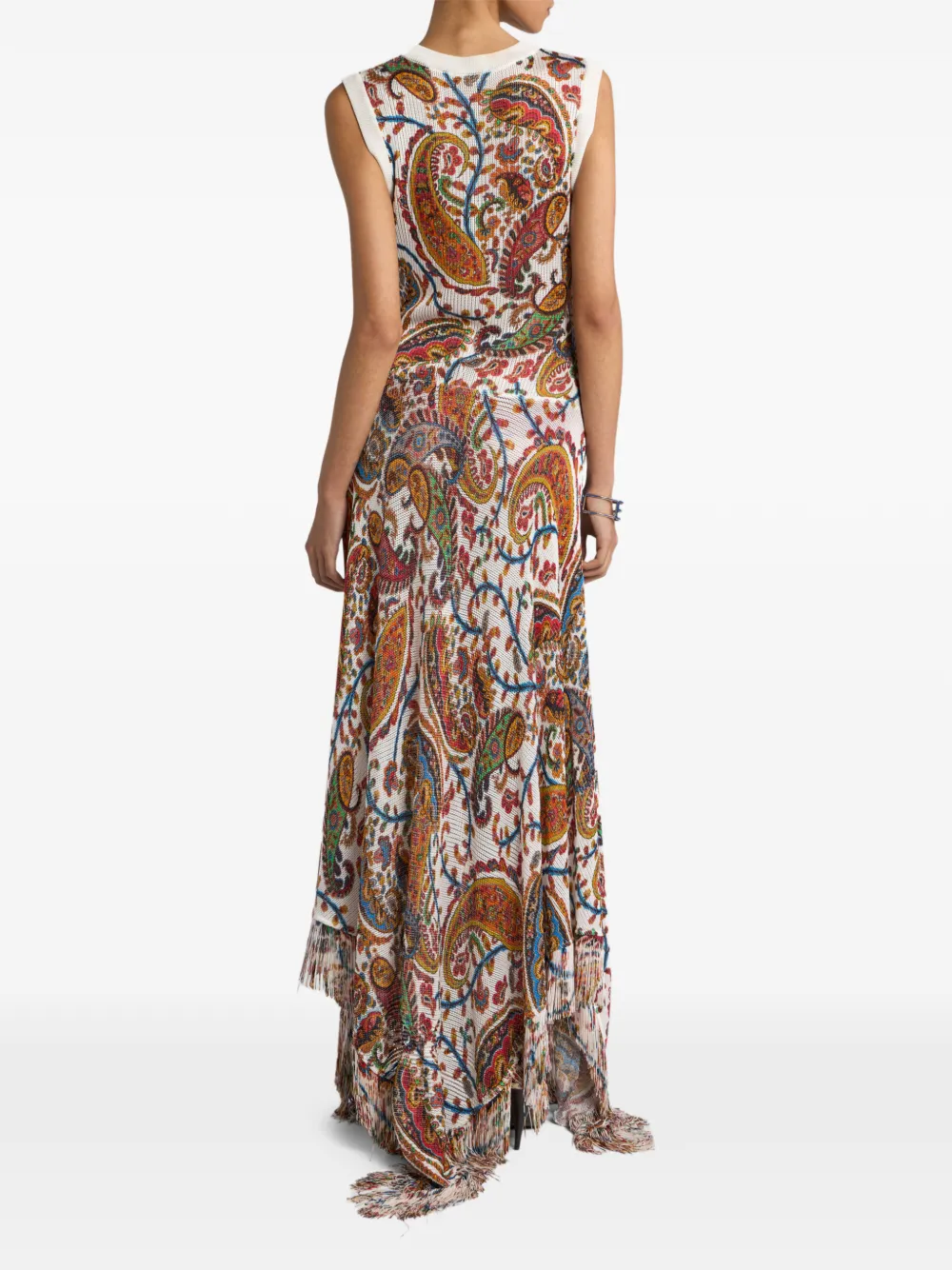  Etro Fringing Floral Paisley Maxi Dress - White 