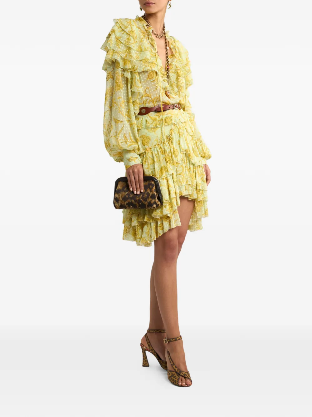 Etro Dotted Floral-motif Mini Skirt In Yellow