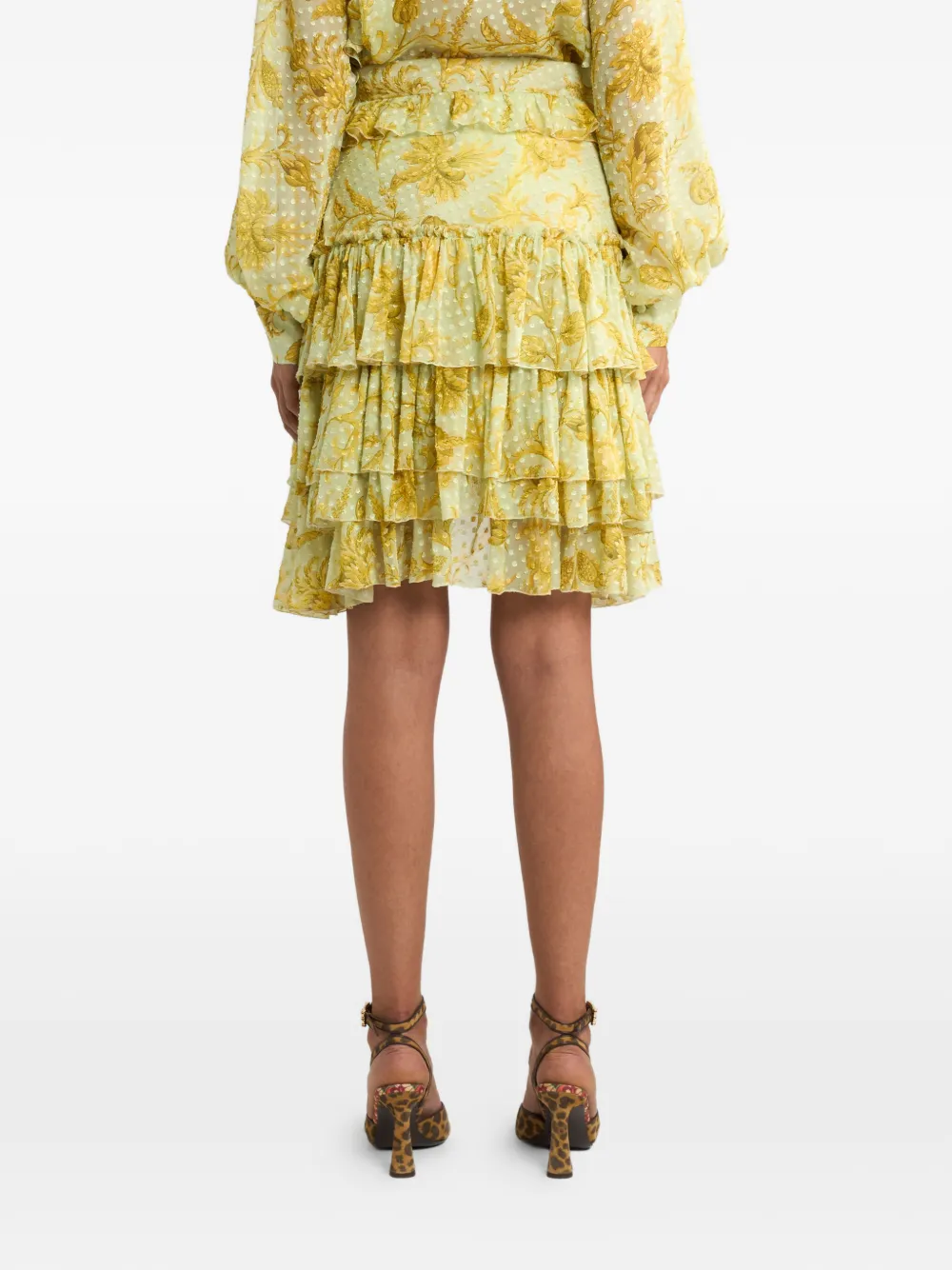 Etro Dotted Floral-motif Mini Skirt In Yellow