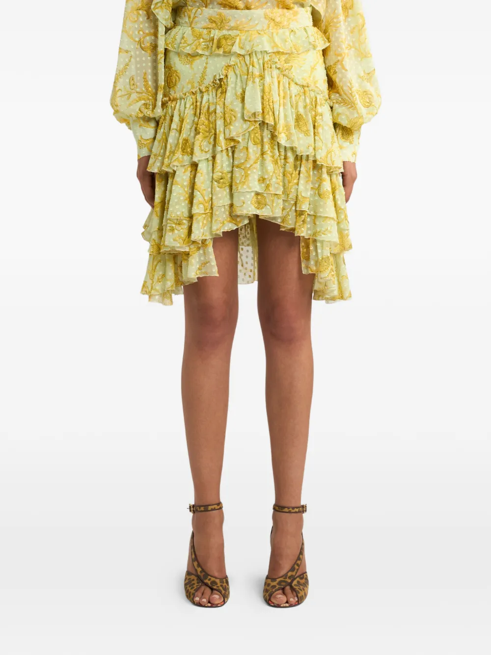 Etro Dotted Floral-motif Mini Skirt In Yellow