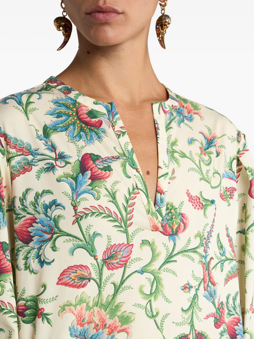 ETRO Top met V-hals en bloemenpatroon Beige
