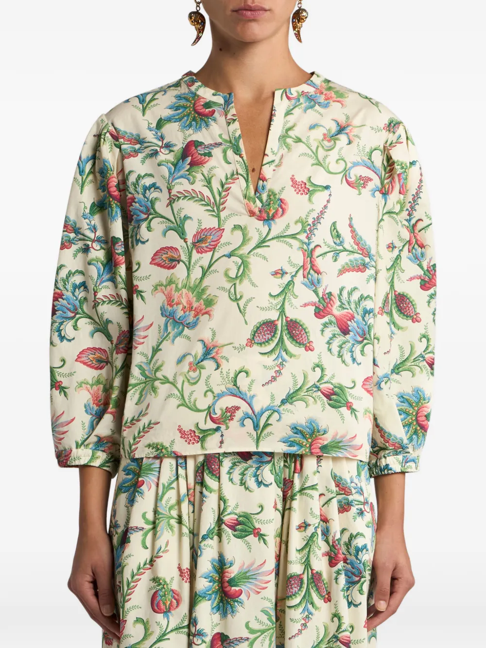 Etro Floral-motif V-neck Top - Neutrals 