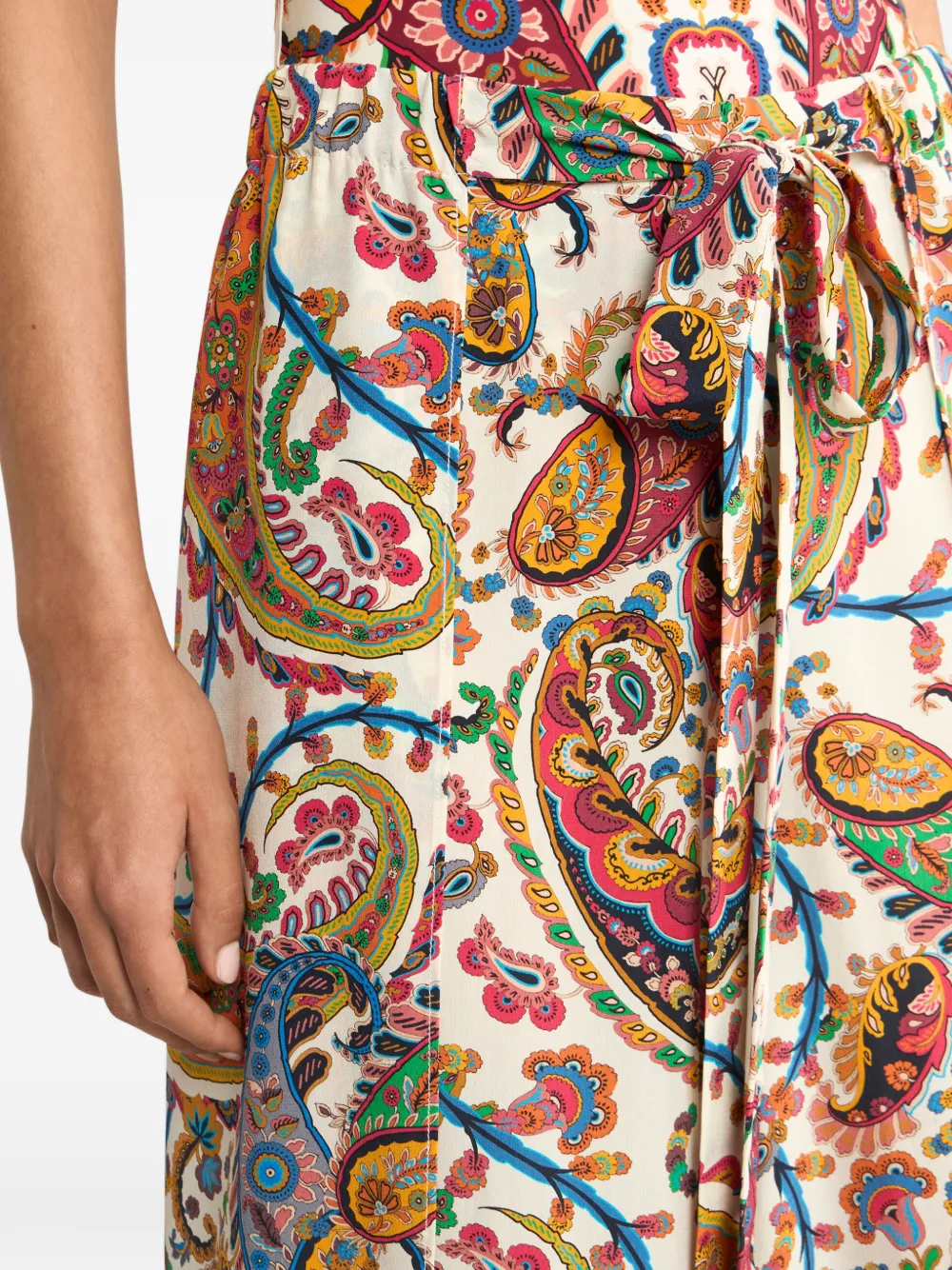ETRO Palazzo broek met ceintuur en bloemen- en paisleyprint Beige