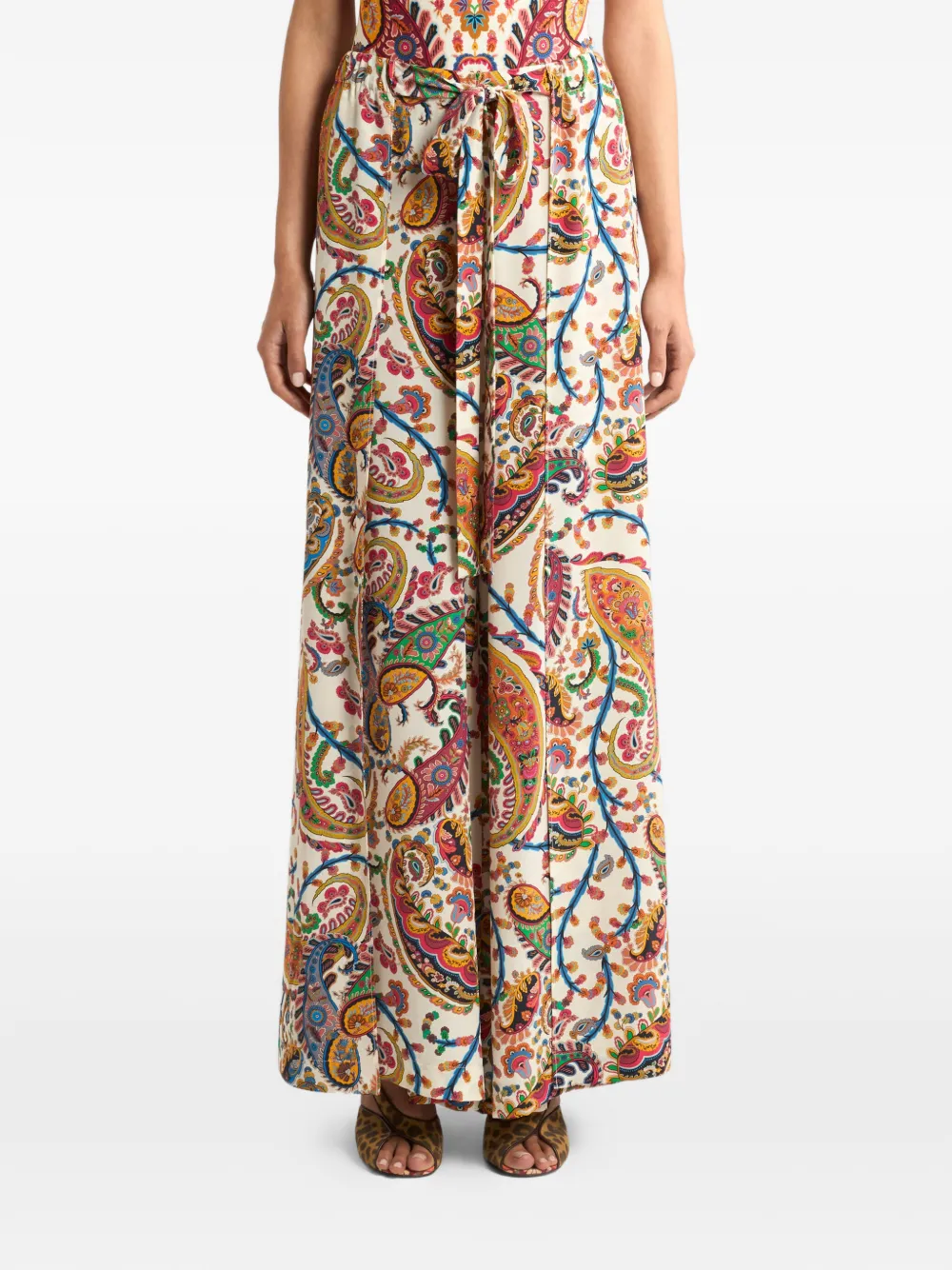 ETRO Palazzo broek met ceintuur en bloemen- en paisleyprint Beige