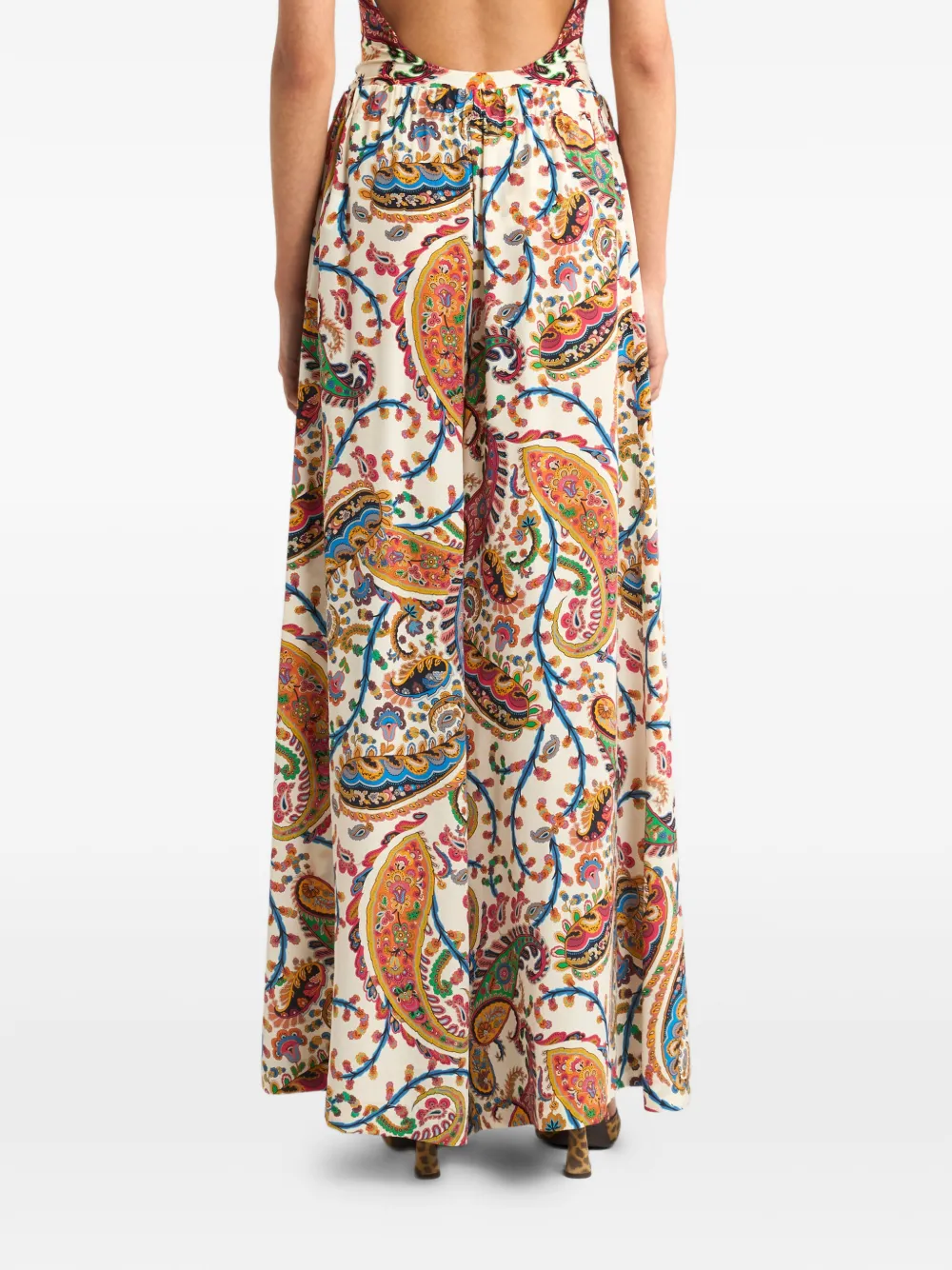 ETRO Palazzo broek met ceintuur en bloemen- en paisleyprint Beige