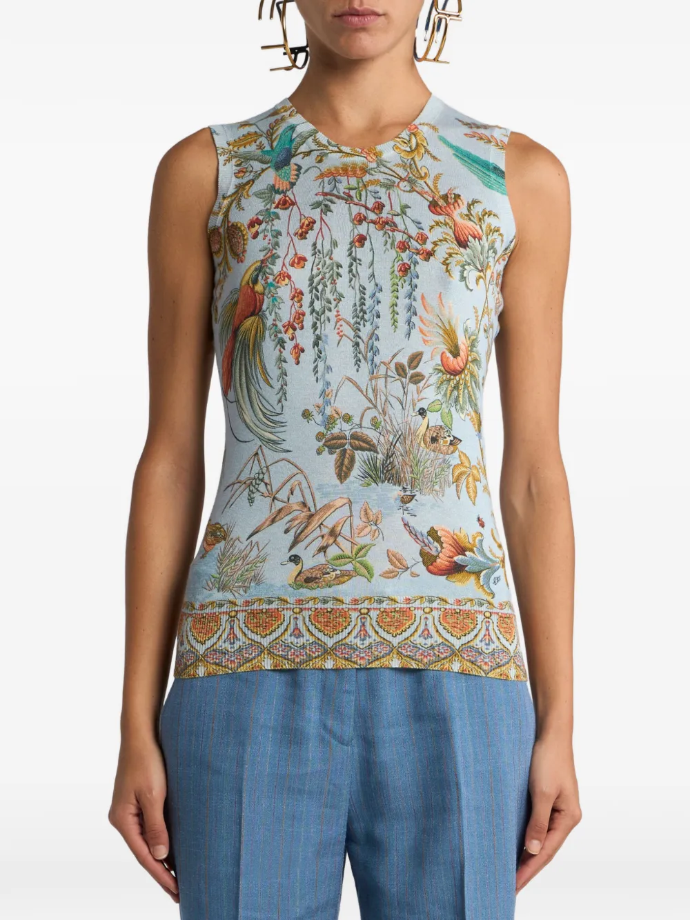 ETRO Tanktop met flora en fauna print Blauw