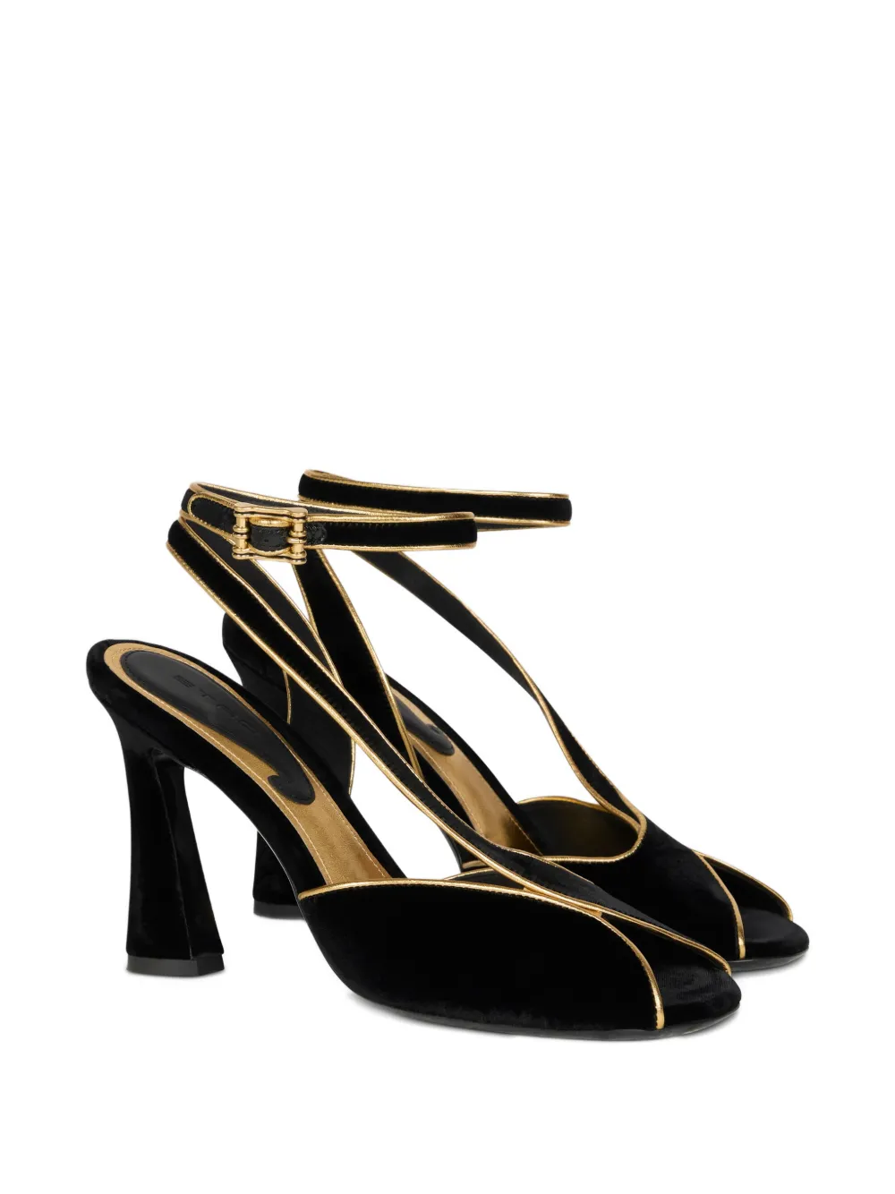 ETRO 90mm metallic-trim velvet high-heeled sandals Zwart