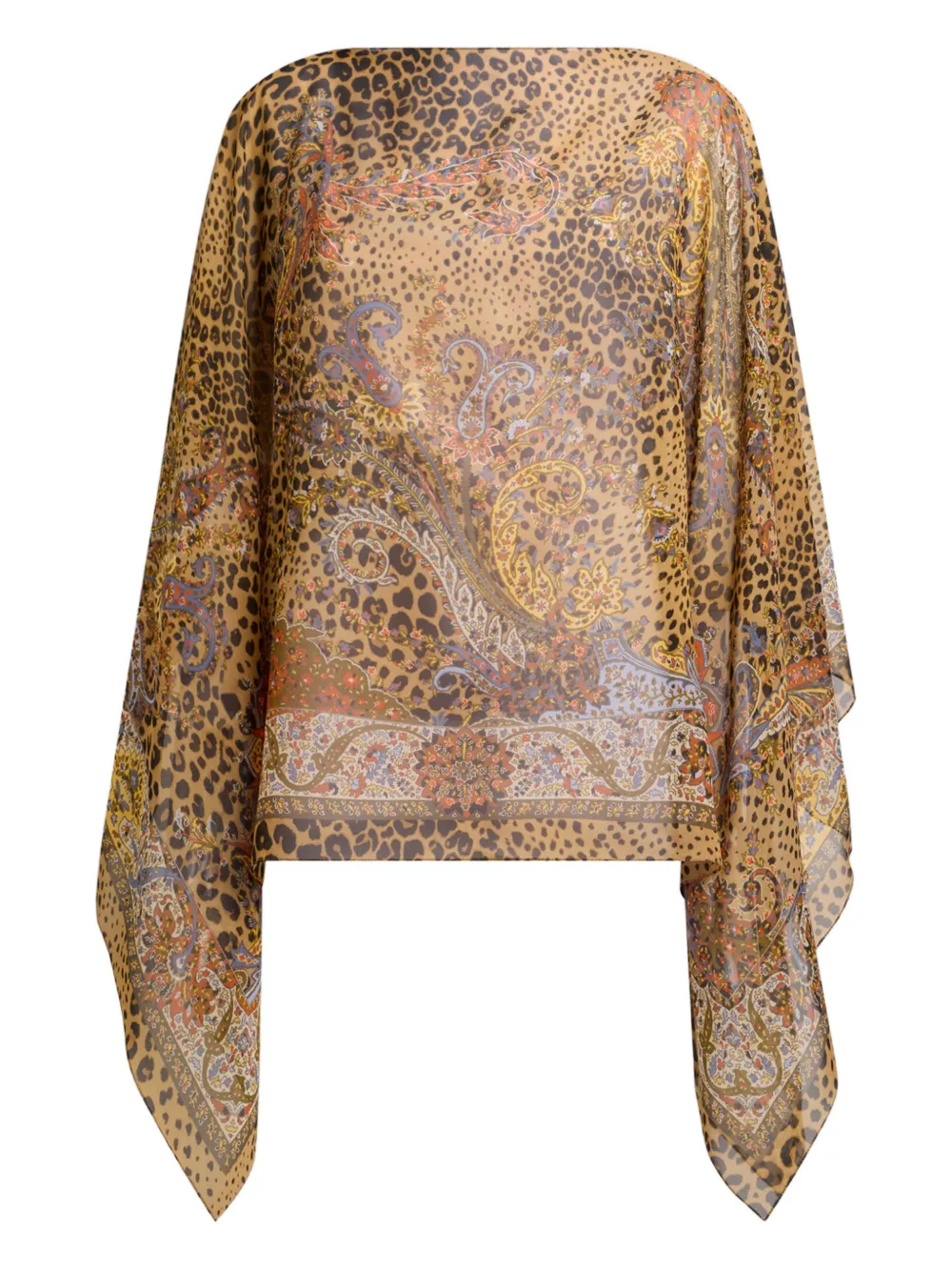 Etro Paisley-motif Animal-print Silk Poncho In Brown