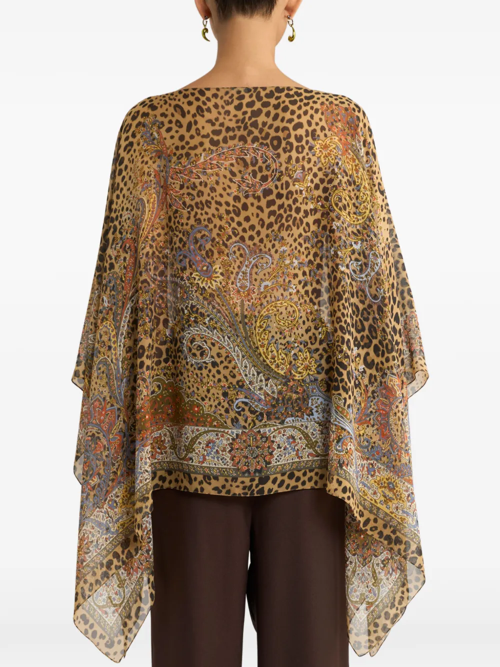 Etro Paisley-motif Animal-print Silk Poncho In Brown