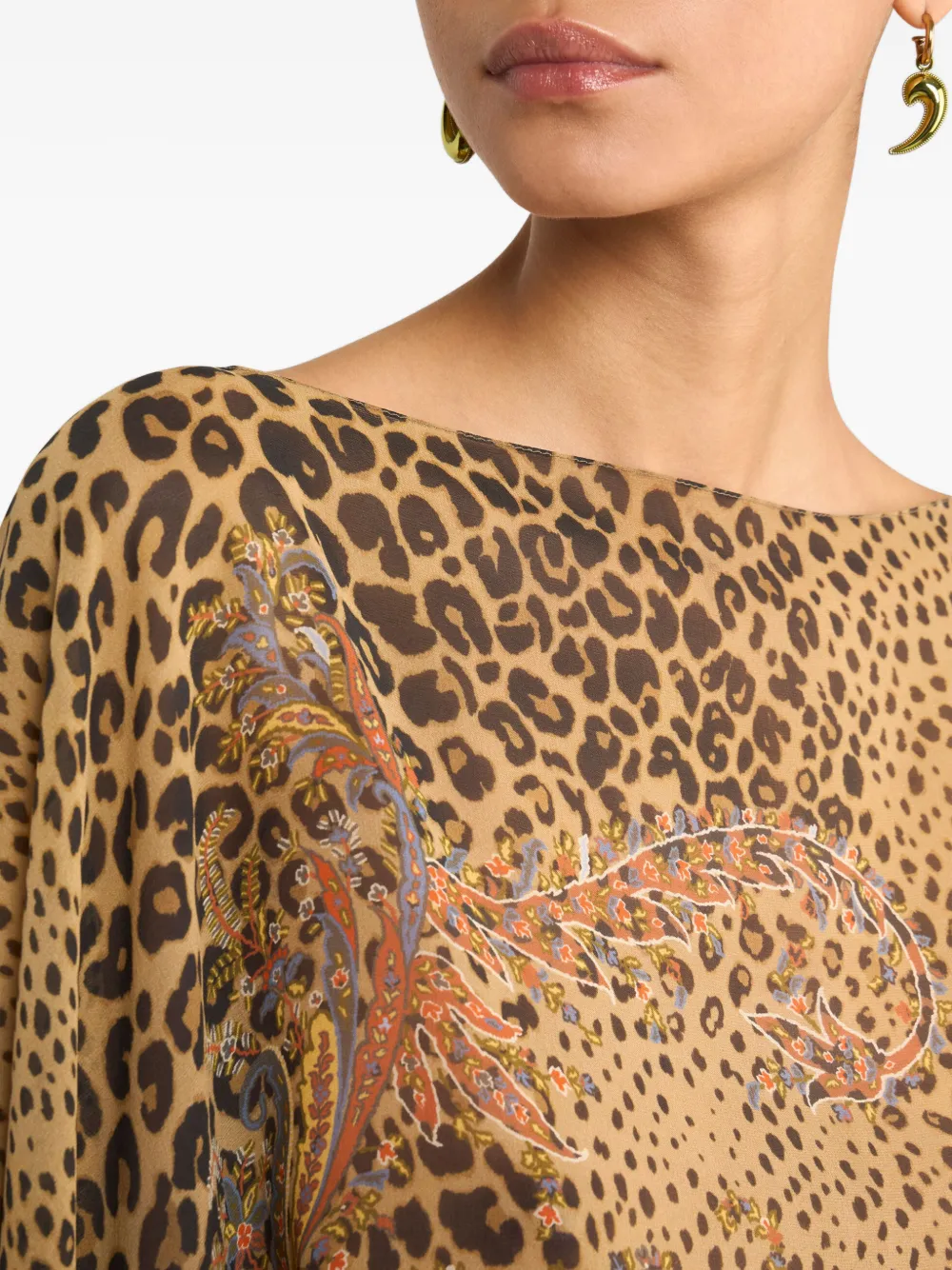 ETRO paisley-motif animal-print silk poncho Bruin