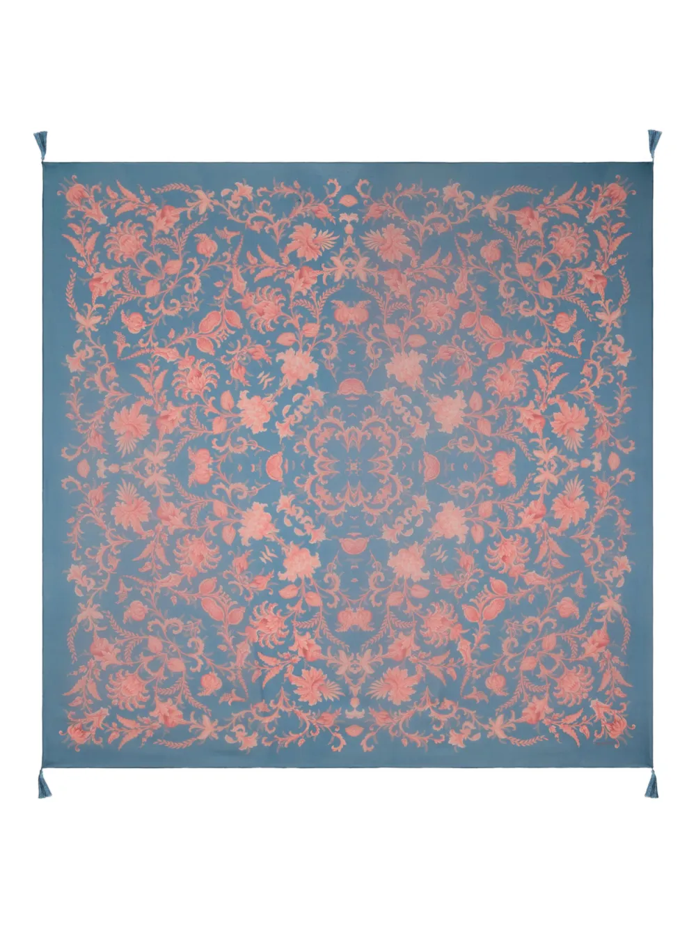 ETRO floral tassel silk shawl - Blu
