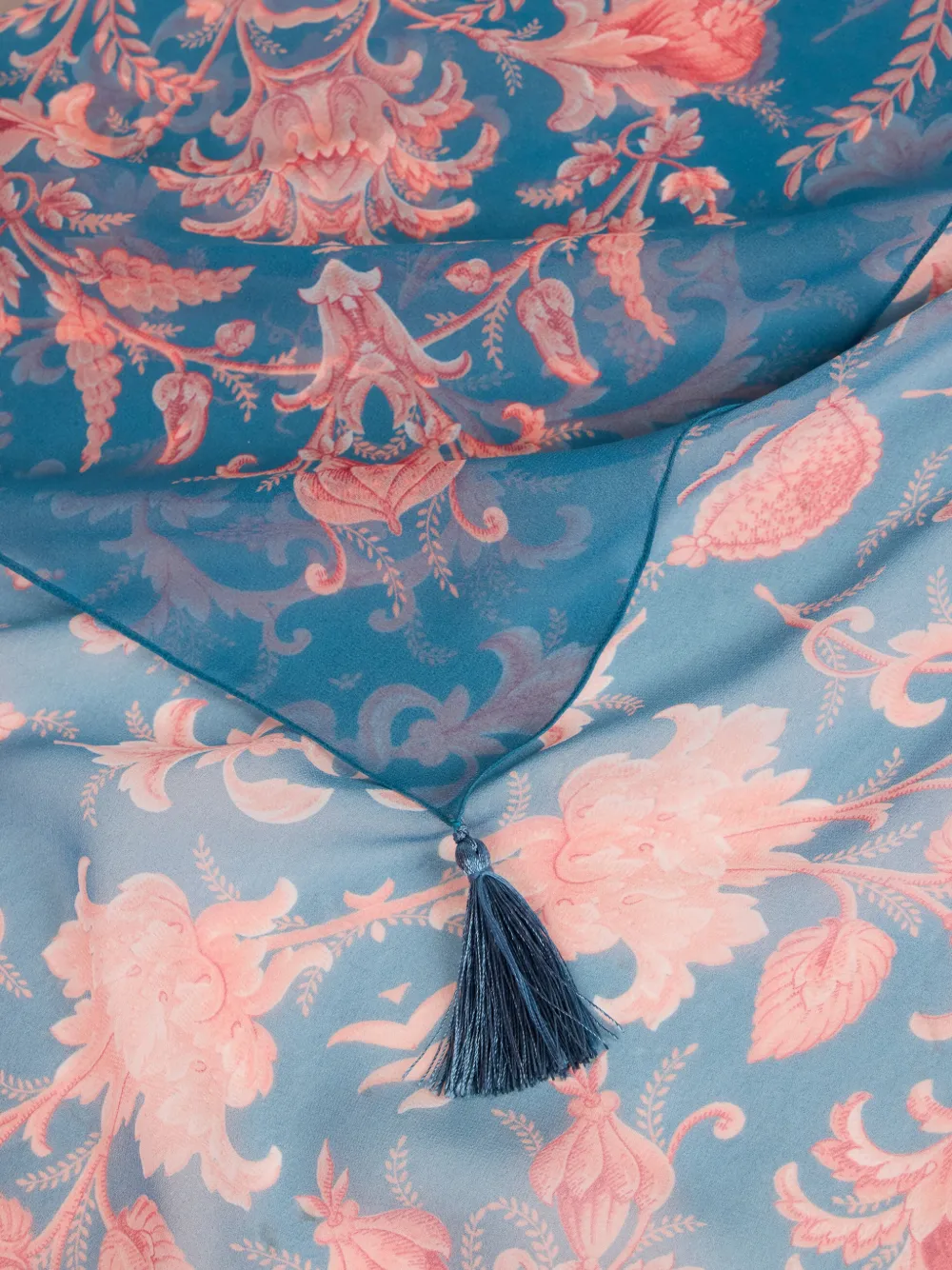 ETRO floral tassel silk shawl - Blauw