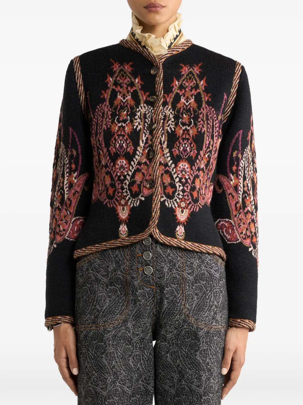 Etro Jacquard Paisley-motif Cardigan In Black
