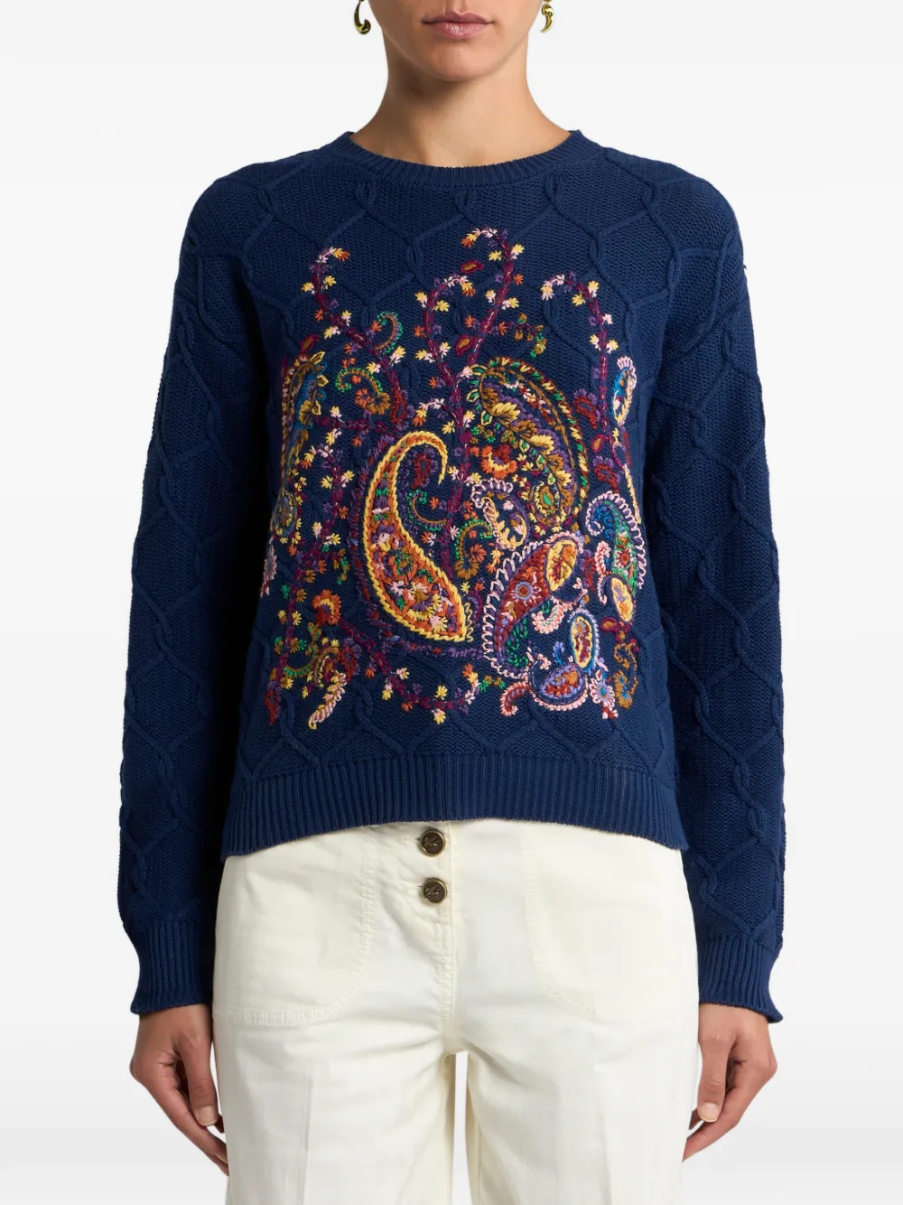  Etro Floral Paisley Embroidered Sweater - Blue 