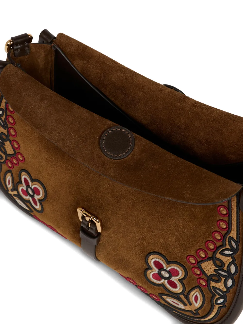 Pony floral-embroidery suede medium shoulder bag