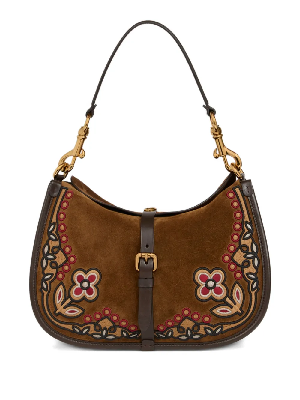 ETRO sac porté épaule médium en daim à fleurs brodées | marron | Image 1