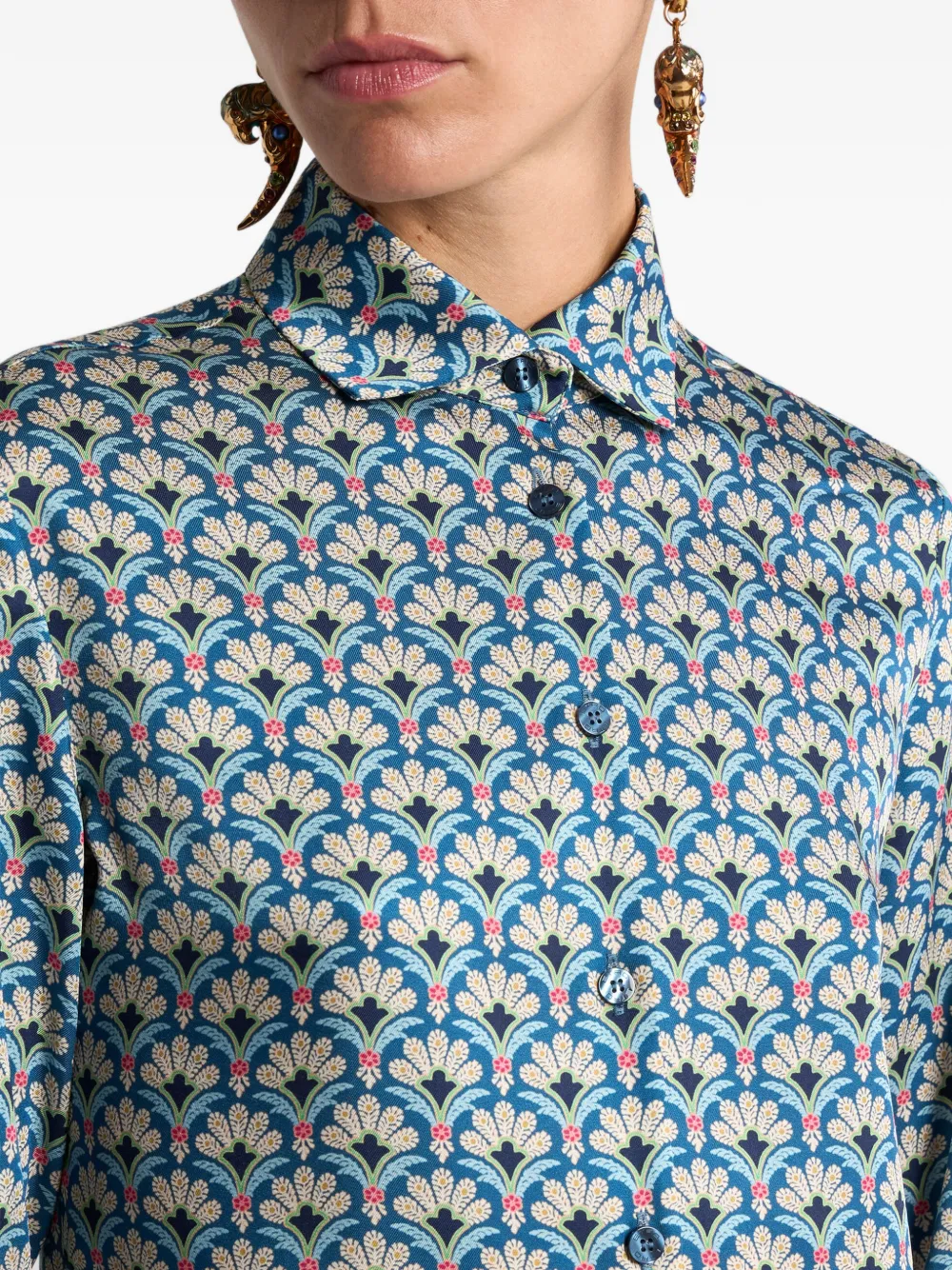 ETRO Twill blouse met micro-patroon Blauw