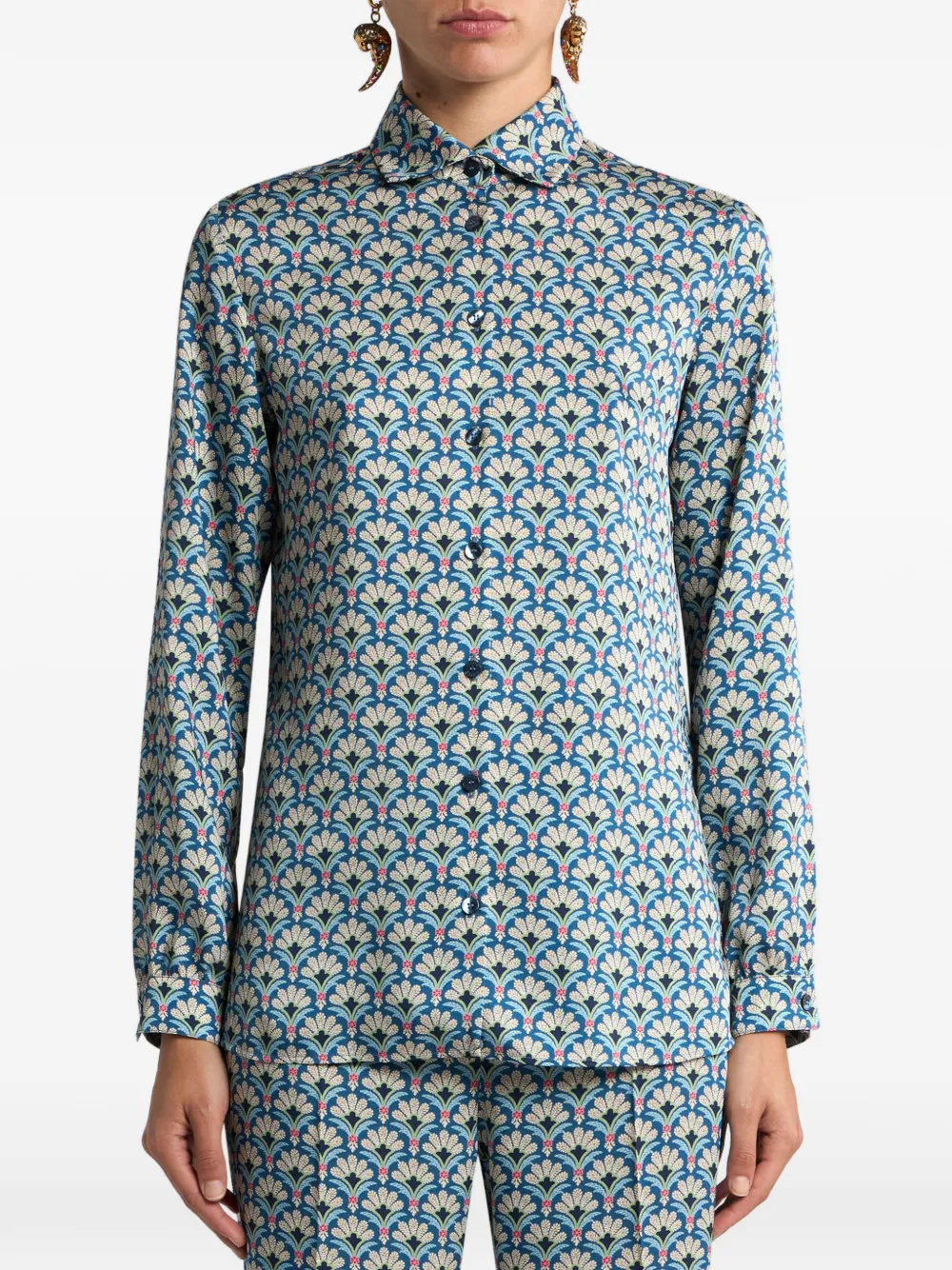 ETRO Twill blouse met micro-patroon Blauw
