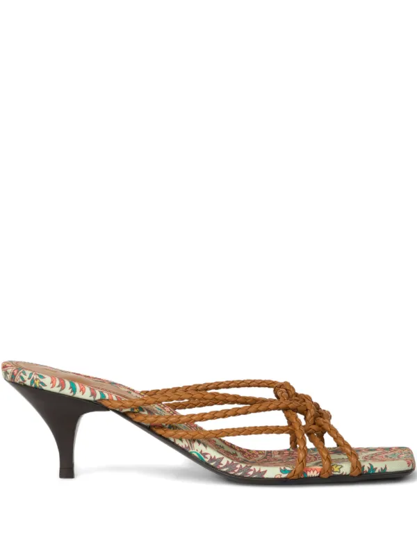 ETRO キトゥンヒール レザーサンダル | ブラウン | FARFETCH JP
